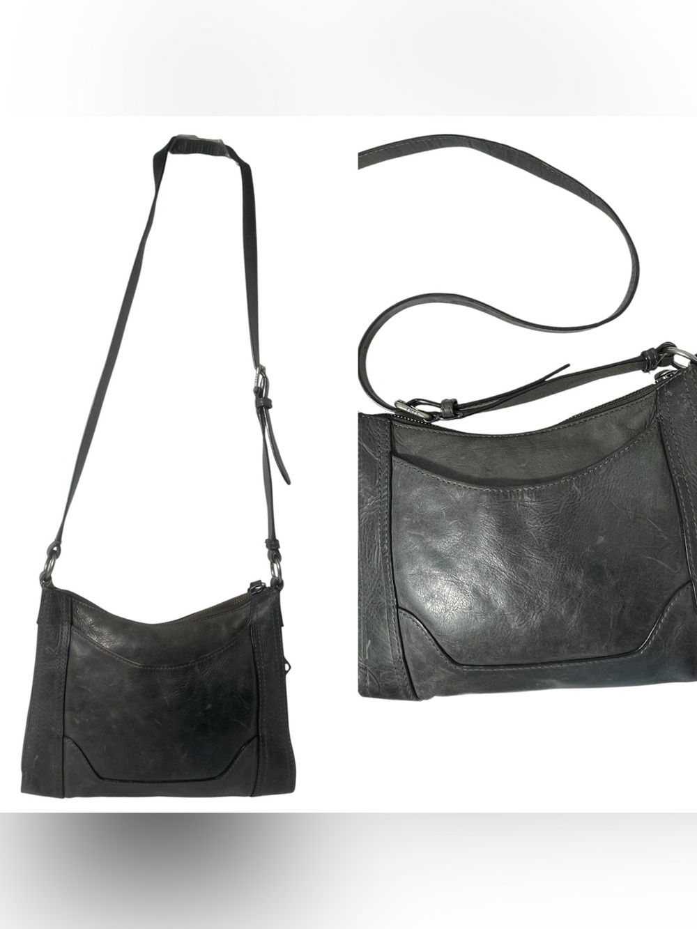 FRYE Melissa Distressed Gray Leather Medium Zip Close Crossbody Handbag Purse
